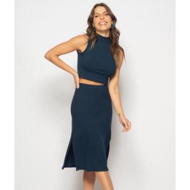 Imagem de Conjunto Salvatore Fashion Cropped Regata Saia Midi Malha Canelada Feminino-Feminino