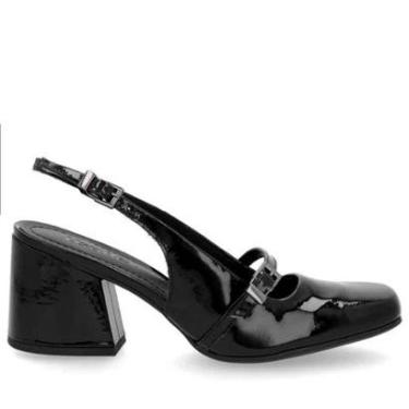 Imagem de Sapato Usaflex Slingback Salto Bloco Couro Preto-Feminino