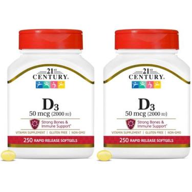 Imagem de Pacote de 500 cápsulas gelatinosas de vitamina D3 21st Century D3 2000