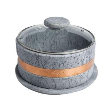 Imagem de Boleira de Pedra Sabão Cobre Tampa Vidro Bolo Torta 22x14cm - Industri