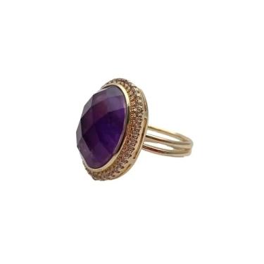 Imagem de DWBPGVUN 14 x 18 mm Oval Roxo Ametista Pave Anel Ajustável Joias de Aniversário