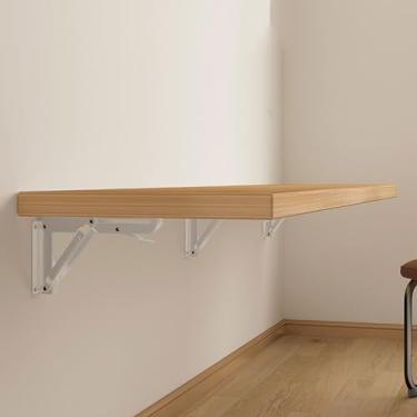 Imagem de ZXLPHA Bancada de trabalho montada na parede com mesa de madeira maciça, flutuante, mesa de madeira montada na parede, banco de trabalho de estudo, cozinha de jantar, sala de jantar, sala de estudo