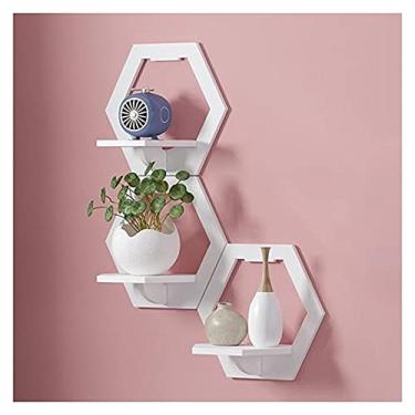 Imagem de Prateleira de parede, perfuração grátis, parede de fundo de TV, quarto, varanda, cabeceira, parede, suporte criativo para vaso de flores (cor: 3hexágono) (3hexágono)