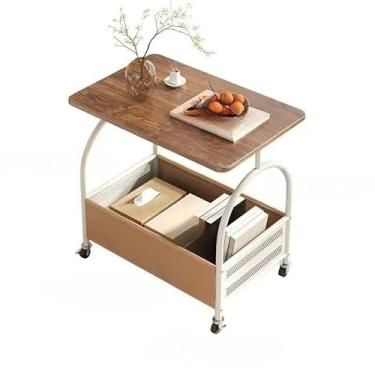 Imagem de Mesa Lateral Móvel para Sofá - Mesa Pequena Multiuso para Sala de Estar, Varanda e Canto, Ideal como Mesa de Centro Auxiliar e Apoio (A-Branco)