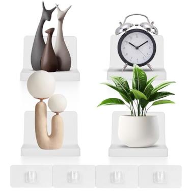 Imagem de MABCIRY Prateleira flutuante pequena de plástico com suporte adesivo, prateleira de parede pequena montada na parede, prateleiras de exibição premium para banheiro, sala de estar, cozinha, quarto