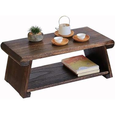 Imagem de Mesa de madeira maciça, mesa de café tatami, mesa de centro industrial rústica, móveis de sala de estar, acabamento de madeira