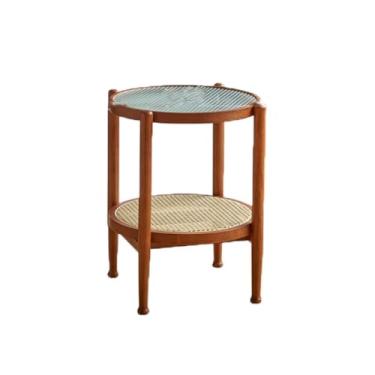 Imagem de Mesa central simples moderna mesa de centro sala de estar casa madeira maciça vidro de vime de camada dupla mesa de centro redonda mesa de quarto (A)