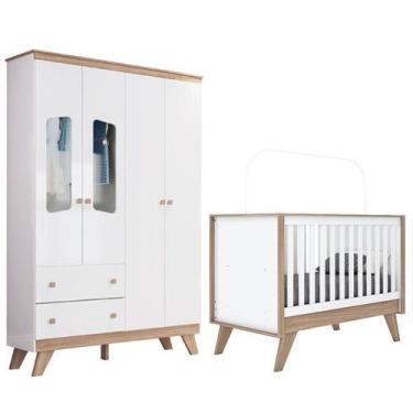 Imagem de Jogo de Quarto Infantil Confete com Guarda Roupa e Berço Branco/Jequit