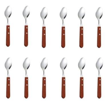 Imagem de Conjunto 12 Colheres Cabo De Madeira Para Jantar Almoço Restaurante In