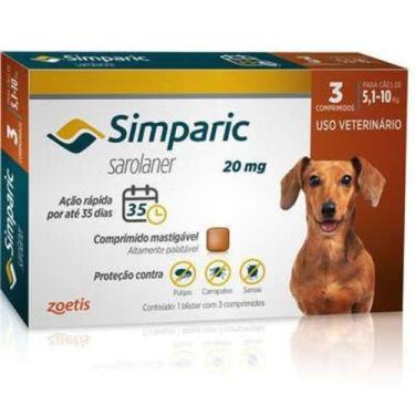 Imagem de Simparic antipulgas para Cães de 5,1 a 10Kg - 20mg - cx com 3 compr - 