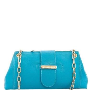 Imagem de Bolsa Feminina Azul Claro de Ombro Couro Legítimo com Corrente e Bolso Interno Leopoldine-Feminino