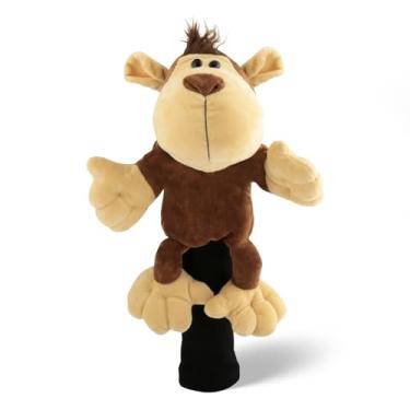 Imagem de SM SunniMix Capa de cabeça de motorista de clube de golfe de pelúcia macia, capas de cabeça fofas de madeira de golfe animal, presente para jogadores de golfe e acessórios para bolsas de golfe - Macaco