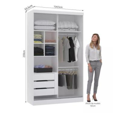 Imagem de Guarda-roupa Modulado 134,5cm 2 Portas de Correr 3 Gavetas Alpes Lucia