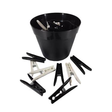 Imagem de Cesto Preto Pregadores De Roupas Plástico Preto Com Branco