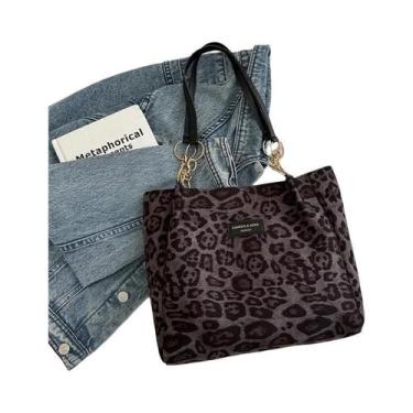 Imagem de Bolsa Tote Vintage Marrom Com Estampa De Leopardo Em PU Para Mulheres,