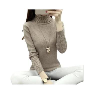 Imagem de Suéter Feminino De Tricô Gola Alta Manga Longa Para Inverno - Blusa Pu