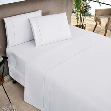 Imagem de Jogo de Lençol Milano Solteiro 3 Peças Percal 180 Fios Ponto Palito Classic - Branco