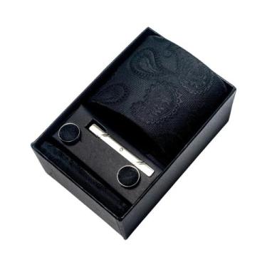 Imagem de Conjunto De Abotoaduras E Gravata Borboleta Marrom Paisley 8 Cm Com Le