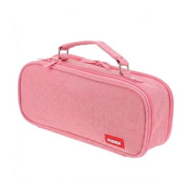 Imagem de Estojo Escolar Grande Organizador 3 Divisórias - Estojo Box com Compartimentos para Canetas, Lápis e Materiais, Cores Preto, Rosa, Azul, Cinza (25x10x6 cm) (Rosa)
