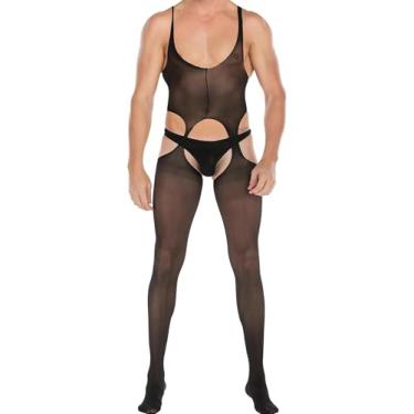Imagem de Eagerlove Lingerie masculina sexy arrastão bodystocking malha vazada body elástico peça única para presente de dia dos namorados 008 B