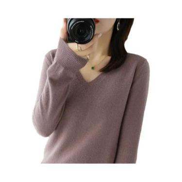 Imagem de Suéter Feminino De Tricô Gola V Manga Longa Para Outono Inverno, Moda 