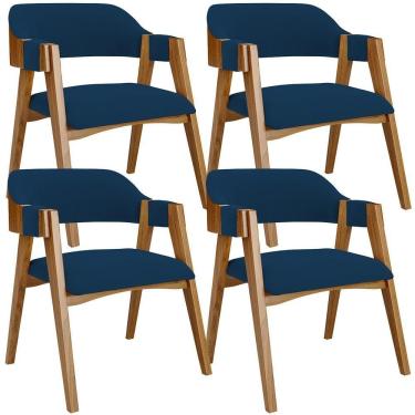 Imagem de Kit 04 Cadeiras Para Sala De Jantar E Estar Living Estofada Suran L02 Suede Azul Marinho - Lyam