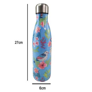 Imagem de Garrafa Termica 500ml Inox Estampa Flores Passaros Floral Jardim Florido Conserva Agua Bebida