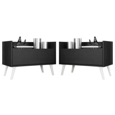 Imagem de Kit Com 2 Mesas De Cabeceira 80Cm Retrô Multimóveis V4002 Preta/Branca Preto/Branco