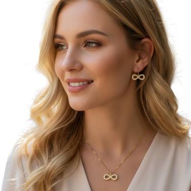 Imagem de Kit Brinco E Colar Feminino Infinito Cravejado Em Zircônia Semi Jóia Juliana Prado 37949