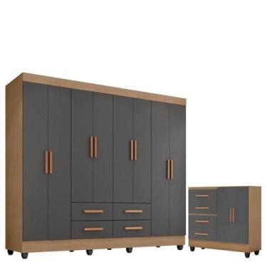 Imagem de Guarda Roupa Casal Porto Com Cômoda Lite 4 Gavetas 2 Portas Nature Cin