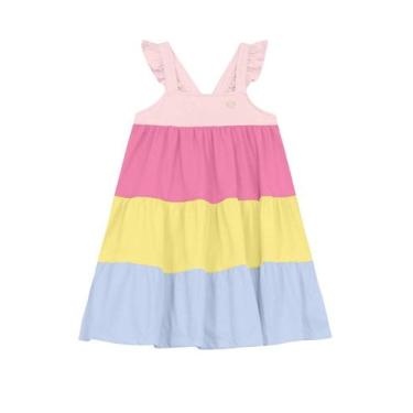 Imagem de Vestido infantil menina colorblock Brandili -Rosa, 10, Rosa
