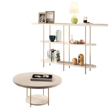 Imagem de Conjunto Decorativo Aparador e Mesa de Centro Walker Pés de Aço Tampo MDF Off White G26 - Gran Belo