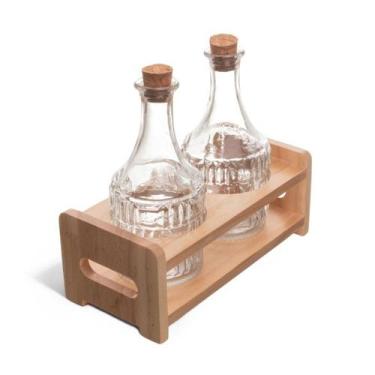 Imagem de Conj 2 Garrafas Azeite 180ml Vidro C/ Suporte Madeira Lyor Design, UNI