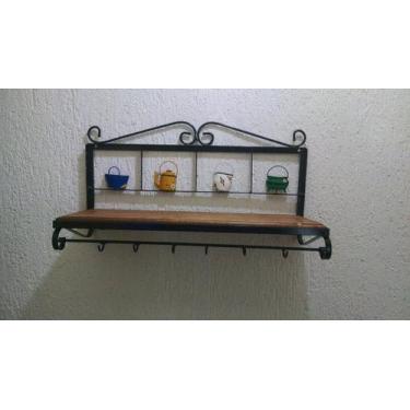 Imagem de Prateleira cozinha Ferro Panelinhas madeira 60 cm largura - Shoppingne