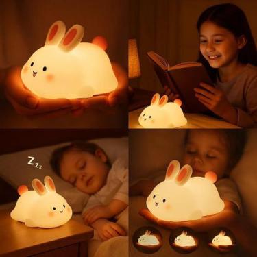 Imagem de Luminária Coelhinho LED Infantil Branco Abajur Quarto Bebê Luz Noturna