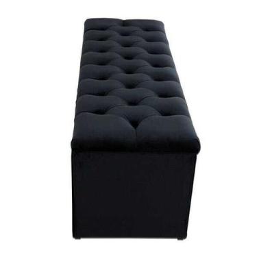 Imagem de Recamier Baú Sofá com Capitonê Casal Preto Veneza Estofados