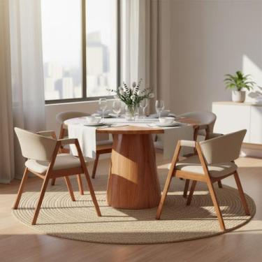 Imagem de Mesa de Jantar Redonda para 4 Lugares 120cm Liz Base Cone Amadeirado C