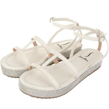 Imagem de Sandalia Flat Brilho Somileve Nayara Tiras Conforto Fivela, Offwhite, 