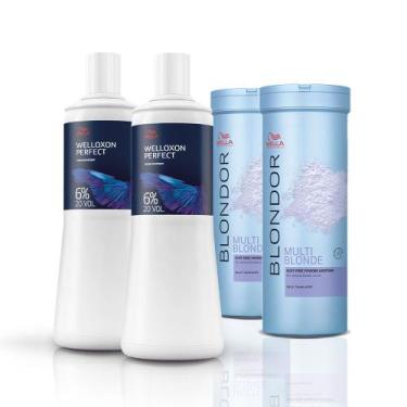 Imagem de Kit Wella Blondor Pó Descolorante 400g e Oxidante 6% 20V Duplas (4 pro