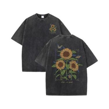 Imagem de Camiseta Feminina De Algodão Macio Com Estampa De Girassol, Casual De 