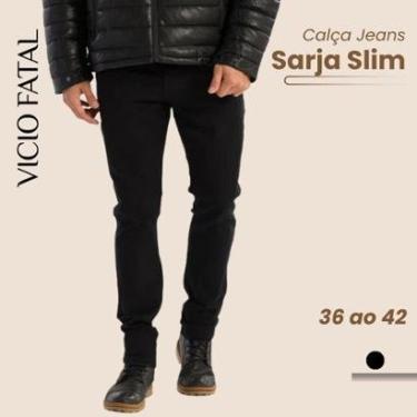 Imagem de Calça Masculina Sarja Cor Única Tex Slim Reta Social Elegante-Masculino