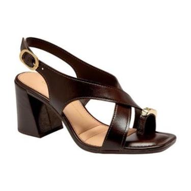 Imagem de Sandalia Salto Médio Grosso Tira Cruzada Feminino Dakota Café 40-Feminino