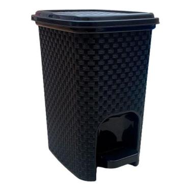 Imagem de Lixeira Cesto Preta De 7 Litros Tampa Com Pedal Rattan Escritorio Quar
