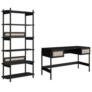 Imagem de Mesa Escrivaninha E Estante Pés Madeira Arlo A10 Nero-preto - Mpozenato