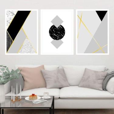 Imagem de Kit 3 Quadros Decorativos Geométrico Cinza e Preto