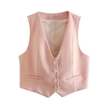 Imagem de Colete Feminino Preto E Branco Sem Mangas Com Decote Em V, Top Cropped