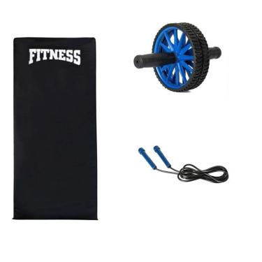 Imagem de Kit 3 Fitness Roda + Corda + Colchonete Exercícios Abdominal Funcional Treino-Unissex