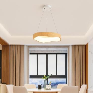 Imagem de Pendente Led Luminária Orgânico Altura Ajustável Madeira Teto Sala Coz