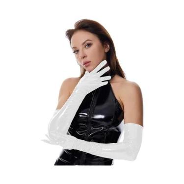 Imagem de Luvas Longas De Couro Preto Brilhante Para Mulheres, Estilo Punk Hip H