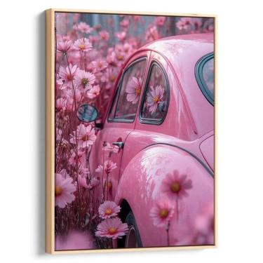 Imagem de Quadro decorativo Carro Encantado Entre as Flores Rosadas - Art Canvas
